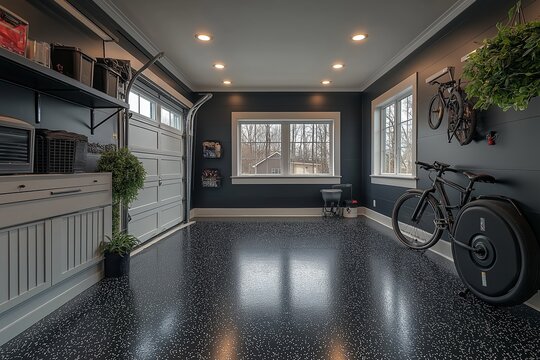 Modern garage showcases sleek design with ample storage and natural light, highlighting custom garage design process and home planning. Concept emphasizes efficient custom garage design process