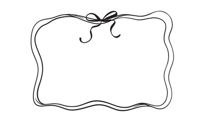 Vector illustration of a horizontal frame with bow in a trendy style for invitations to a wedding, party, card. Linear style, cartoon, doodle