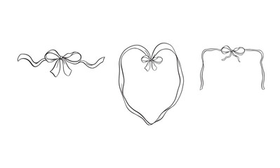 Vector illustration of a frame with bow in a trendy style for invitations to a wedding, party, card. Linear style, cartoon, doodle