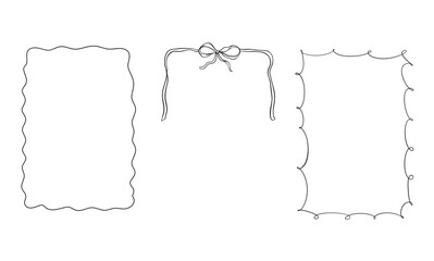 Vector illustration of a frame with bow in a trendy style for invitations to a wedding, party, card. Linear style, cartoon, doodle