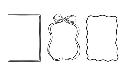 Vector illustration of a frame with bow in a trendy style for invitations to a wedding, party, card. Linear style, cartoon, doodle