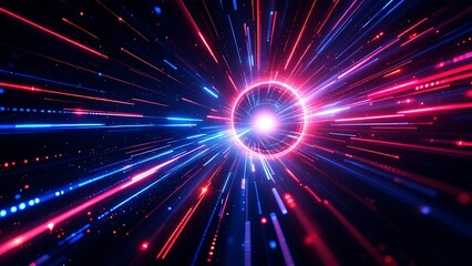 Naklejka premium 5G technology wireless data transmission, high-speed internet. Information flow in abstract cyberspace. 3d illustration of big data digital funnel