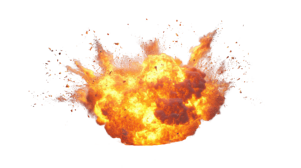 Intense fiery explosion with transparent background