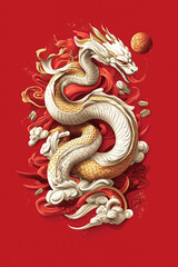 Fototapeta premium Symbolic and elegant dragon illustration representing fortune and power in Chinese tradition 