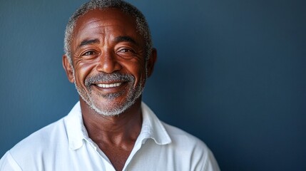 Fototapeta premium friendly and well-groomed man wearing a white shirt in a modern portrait against a vibrant blue background