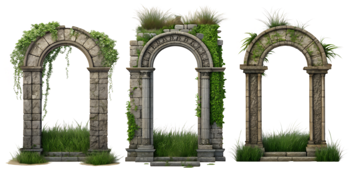 Ancient Stone Archway Ruins, Multiple Styles and Timeworn Features, PNG Transparent