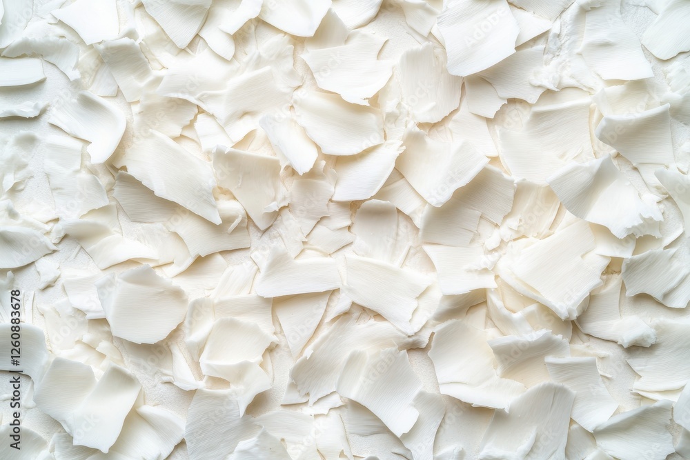 Poster white petals strewn across a delicate surface create a serene and calming atmosphere in a soft, natu
