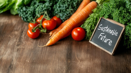 Vibrant flat lay of fresh produce highlighting sustainable future concepts for eco-friendly living