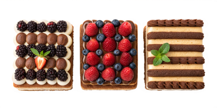 Assorted Tiramisu Desserts with Different Toppings and Flavors, PNG Transparent
