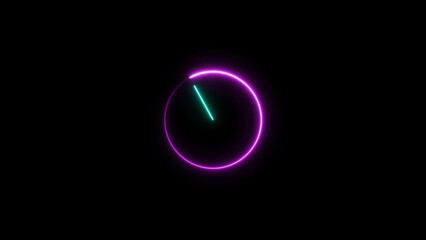 Clock icon neon  24 Hour illustration . modern circle digital and analog clock illustration , black background,4k illustration
