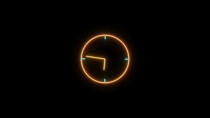 Clock icon neon  24 Hour illustration . modern circle digital and analog clock illustration , black background,4k illustration
