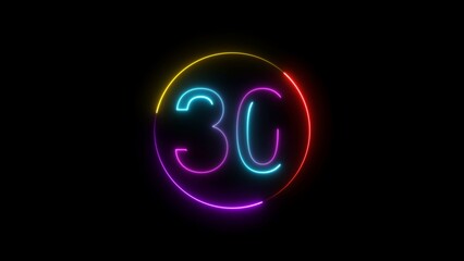  A  circular illustration, and glowing neon 30 number illustration . on a black background.and creating a illustration stunning .
