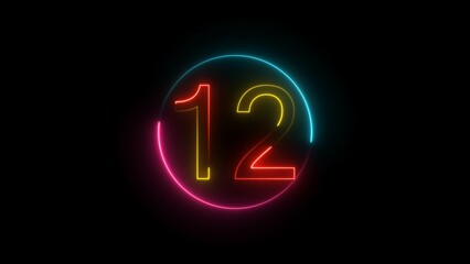  A  circular illustration, and glowing neon 12 number illustration . on a black background.and creating a illustration stunning .
