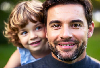 Fototapeta premium An extreme close-up of a child's eyes filled with admiration as they look at their dad.