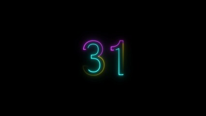    glowing neon 31 number illustration . on a black background.and creating a illustration stunning .