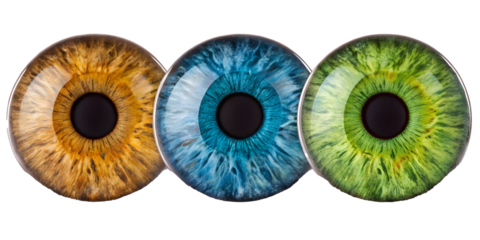 Macro Close-up of Colorful Human Irises, Three Stunning Styles, PNG Transparent