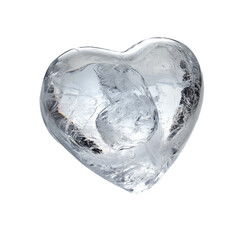 Heart-shaped ice isolated on transparent background. showcasing its clarity and texture, perfect for cooling beverages.