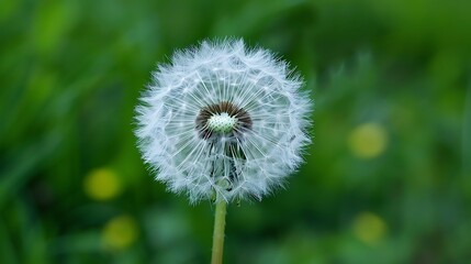 Fototapeta premium Dandelion seeds on a green meadow in the springtime
