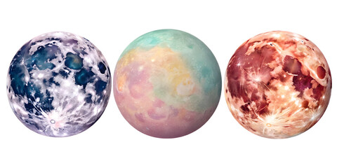 Beautiful Colorful Celestial Moon Art, Varied Styles, PNG Transparent
