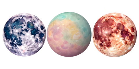 Beautiful Colorful Celestial Moon Art, Varied Styles, PNG Transparent