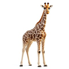 Naklejka premium Young giraffe, safari, wildlife, white background, children's book illustration