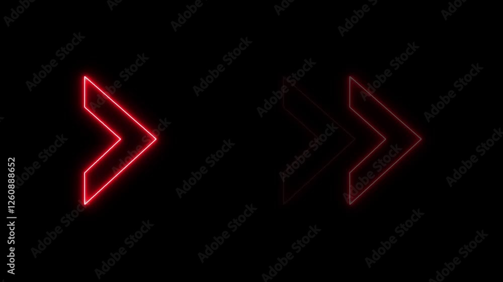 Poster neon arrow sign. swipe icon video animation. right directional arrow loop, direction arrow line loop
