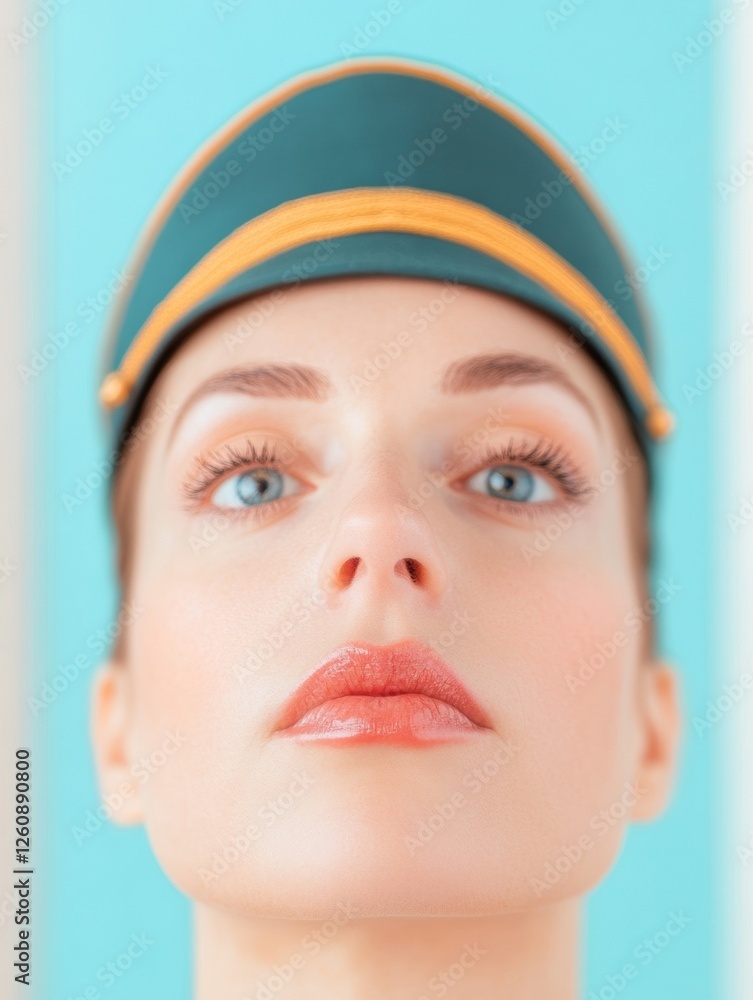 Aufkleber contemporary portraiture hyper-realistic facial study with vibrant accent on smooth canvas texture -
