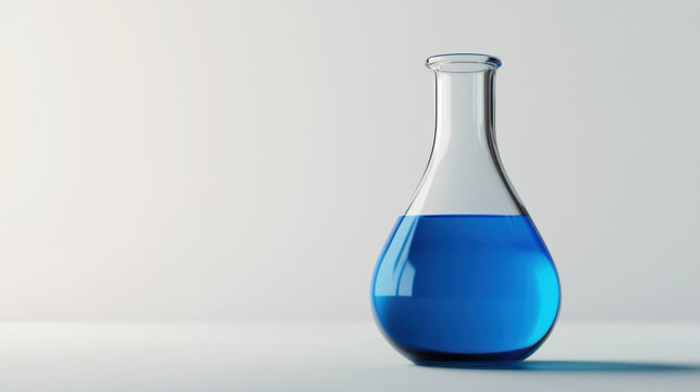 detailed glass flask filled with glowing blue liquid, showcasing its elegant shape and vibrant color