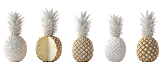 Collection of stylized pineapples, showcasing different forms and textures. transparent background