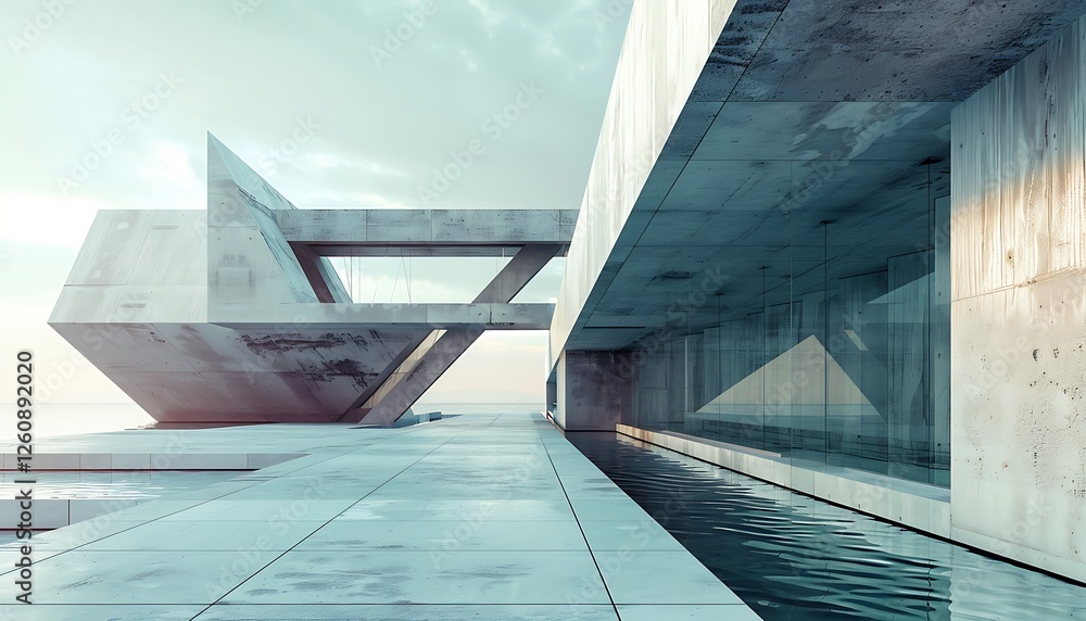 Poster modern architecture. 3d render. futuristic architecture. futuristic interior.