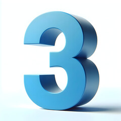 3d simple blue number 3 isolated white background