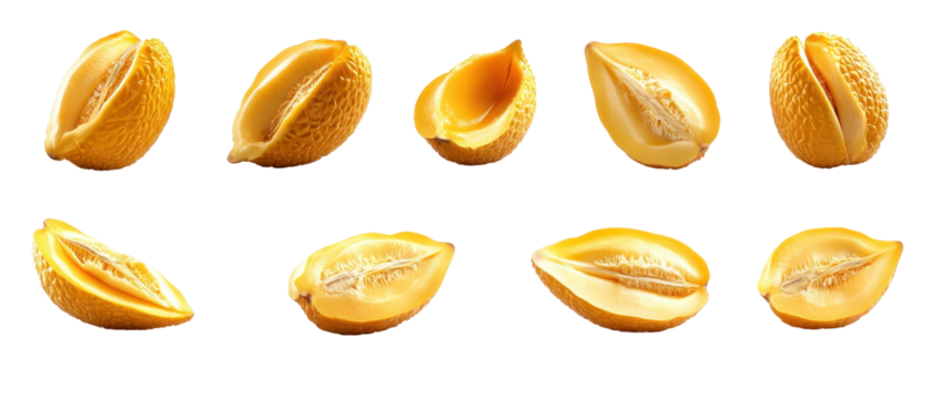 Delicious and vibrant yellow seeds arranged stylishly for culinary inspiration. transparent background