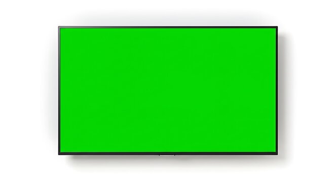 Television with Green Screen for Chroma Key Compositing on White Background