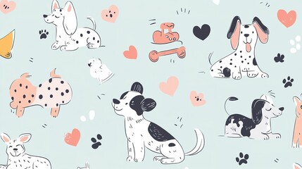 Adorable Dalmatian Dogs Playful Hearts Pattern Design