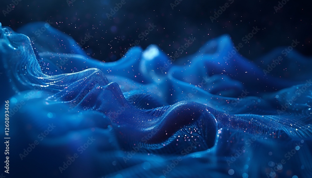 Poster 3d illustration of abstract blue background with glowing particles and lines, connection structure