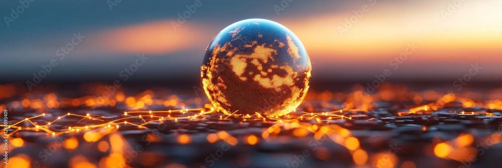 Aufkleber Digital Sphere with Network Nodes and Glowing Lines Futuristic Cybersecurity Visuals for Modern Tech Content and Network Defense Strategies in Business Innovation