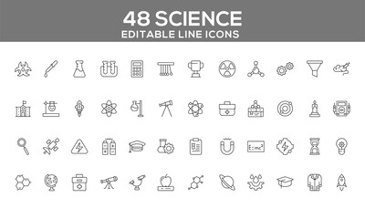 Science Line Icons Set | Editable Laboratory and Research Icons for Web and App Design