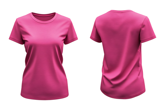 pink blank women's t-shirt mockup front and back isolated on transparent and white background