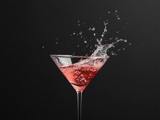 Minimalist Modern Mixology Red Martini Glass with Splash Effect in Dark Space - Premium Cocktail for Beverage Branding and Marketing