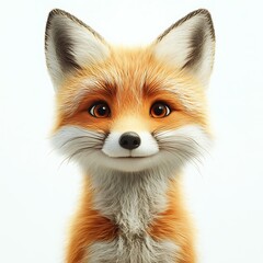 Cute red fox portrait, happy expression, white background, children's book illustration