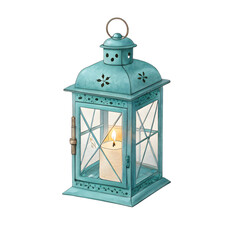 Vintage Lantern With Candle and Autumn Leaves on Black Background