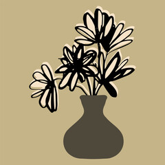 Abstract plant in a vase. Vector botanical illustration. Ceramic pot with a stylized flower.