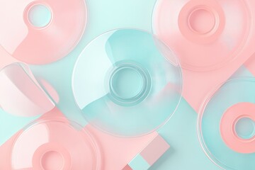 Colorful CDs Scattered on a Pastel Background With Geometric Patterns for Creative and Minimalistic Design Projects
