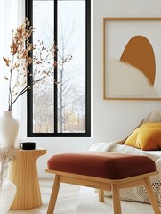 Modern Living Room, Featuring Minimalist Furniture and Elegant Decor, With Warm Color Palette and Inviting Atmosphere