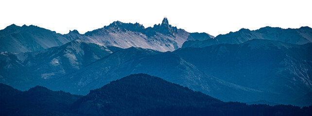 Rocky and forest mountains panoramic isolated photo