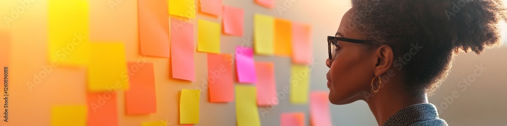 Poster Innovative Workflow Planning Vibrant Sticky Notes on Whiteboard - Agile Project Management for Creative Business Solutions and Efficient Strategy Development