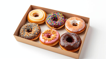 Fresh delicious donuts in the box with white background