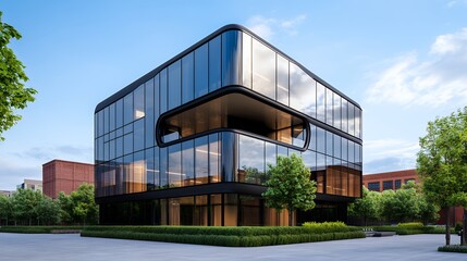 Obraz premium Modern Glass Office Building with Geometric Design