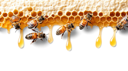 Bees and Honeycomb on Transparent Background