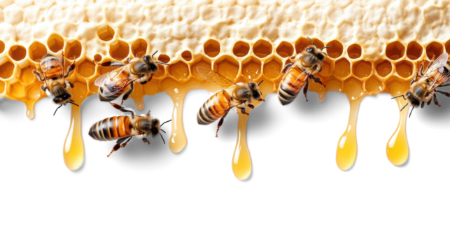 Bees and Honeycomb on Transparent Background